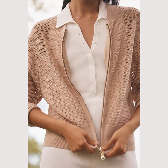 NEW Varley - Size M, Lai Cotton Long-Sleeve Zip-Front Knit Jacket - Moonlight - Picture 3 of 3